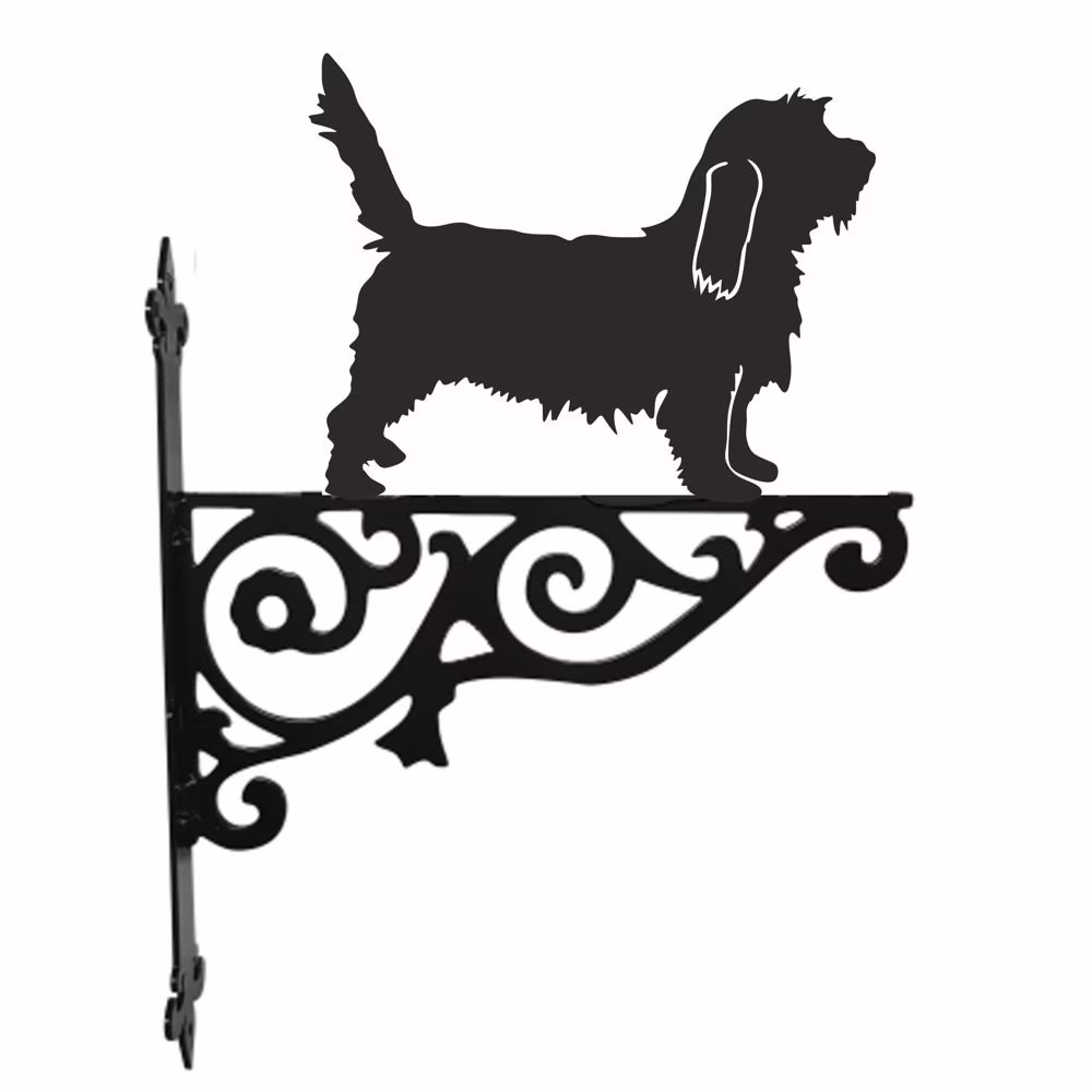 Basset Griffon Vandeen Ornamental Hanging Bracket - Contemporary Basket Wall Mounted Decorative Garden Black