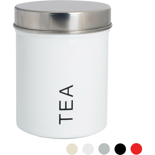 Round Metal Kitchen Tea Canister - White - Harbour Housewares