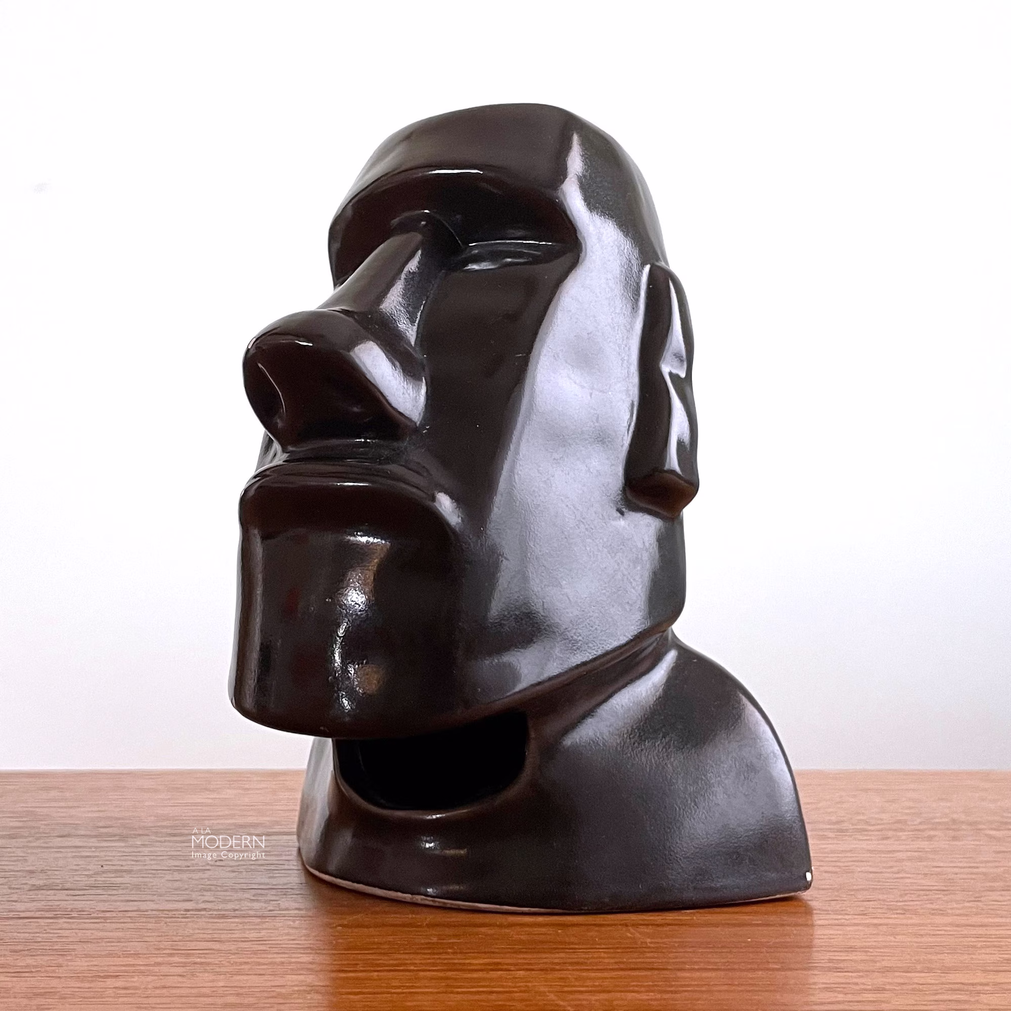 Moai Easter Island Tiki Head Black Ceramic Planter Made in Oregon