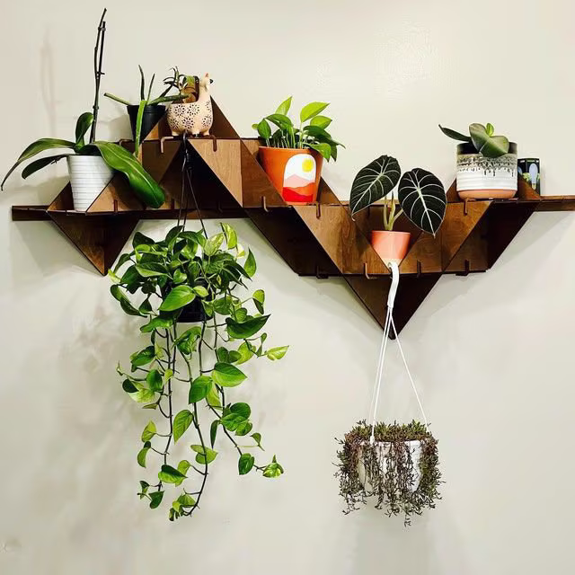 Hanging Plant Shelf Floating Wall Planter Indoor Art Decor Housewarming Gift Hexagonica