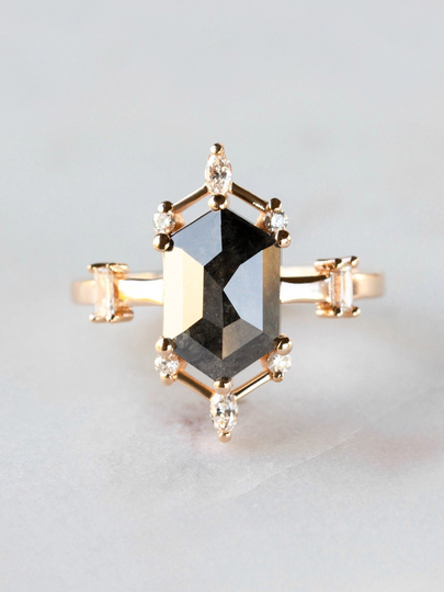 Salt & Pepper Montana Ring Diamond Engagement Alternative Hexagon Proposal Wedding Unique