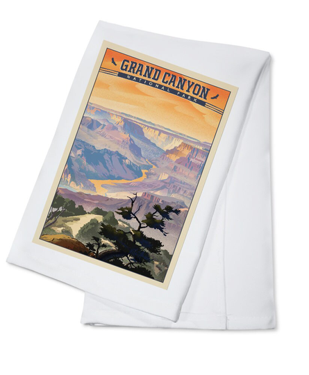 Tea Towel, Apron Grand Canyon National Park, Arizona, Lithograph, Lantern Press Artwork, Kitchen Cooking, Unisex, Adjustable, Organic Cotton