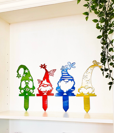 Gnome Metal Garden Stake, Qty 1, Powder Coated, Choose Your Style, Color & Size