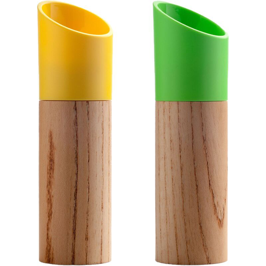Salt and Pepper Grinder Set, Manual Wood Pepper Mill & Salt Grinder with Adjustable Coarseness yellow + green