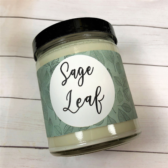 Sage Leaf Scented Candle, Hand Poured 100% Soy Wax 8 Ounce Cleansing Ritual Positive Energy Good Vibes Scent