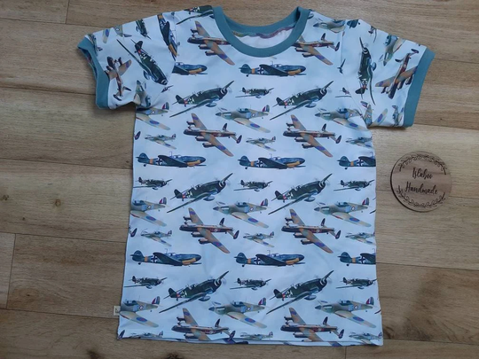 Organic Blue Plane Teeshirt, Top, War Boys Aeroplane Lancaster Bomber Finucane Planes Teeshirt