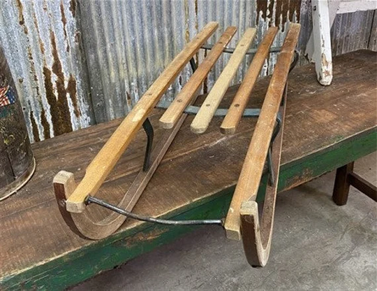 Wooden Snow Sled, Christmas Winter Décor, Classic European Style Wood Sled B15, Childs Sleigh, Seasonal Holiday Déco