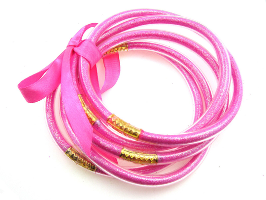 Jelly Bangle Set Glitter Powder Filled Tube Bracelets Fushia Celebrate Bangles Bc004