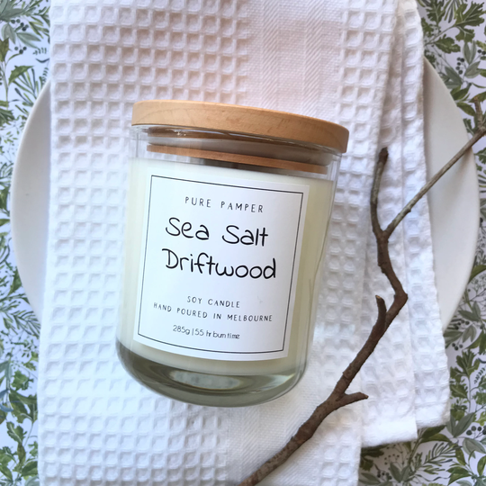 Sea Salt & Driftwood | Australian Made Pure Soy Candle Home Fragrance Divine Scent Gifting For Her Container
