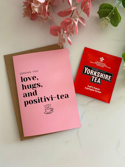 Love, Hugs & Positivi-Tea Card With Teabag Inside | Hug in A Mug Miss You Get Well Soon Love Friends Kindness Positivity