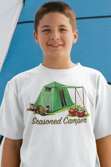 Seasoned Camper Retro Camping Shirt, Summer Family Fun, Fourth Of July Tee, Outdoor Recreation Girls Or Boy's Organic T-Shirt