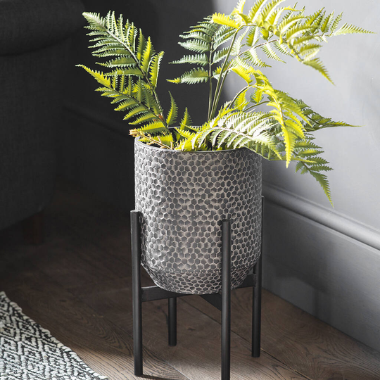 Hammered Washed Grey Metal Planter - Two Sizes