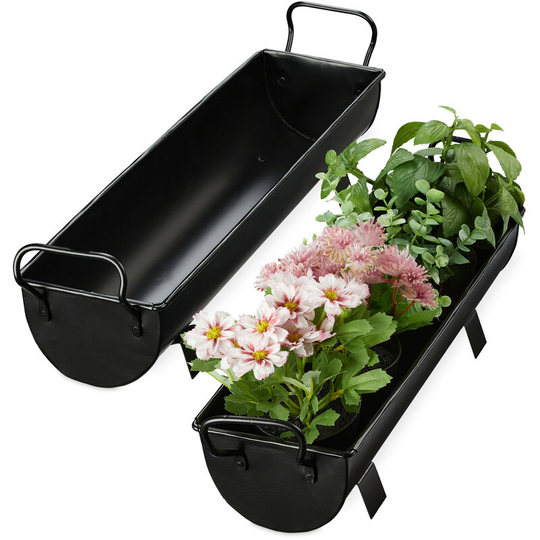 Relaxdays - Window Box Gutter, Planter Garden & indoors, Set Of 2 Metal Tubs For Plants, Zinc Look, Black