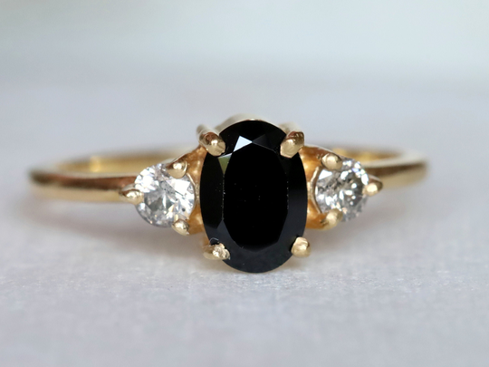 Black Diamond Ring, Salt Pepper Gray Diamond, Gold Black Engagement 1 Carat Ring