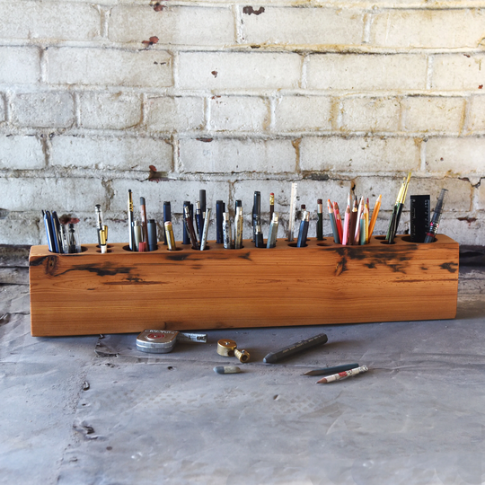 Work From Home Desk Organizer, Paint Brush Holder, Reclaimed Wood Artist Supplies By Peg & Awl | Epic Caddy