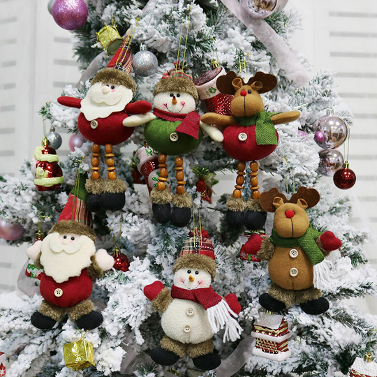 Qersta - Plush Christmas Ornaments, Set of 6 Christmas Ornaments Hanging Festive Season Pendant - Stuffed Santa/Snowman/Reindeer Christmas Tree
