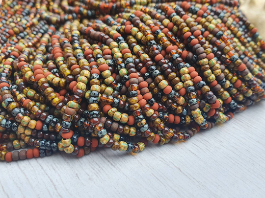 10/0 Vintage Red Picasso Seed Bead Mix | 2.4mm Beads Full Strand