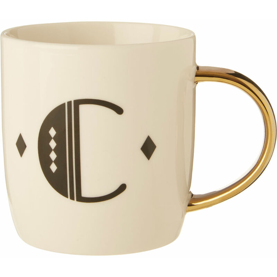 Premier Housewares - Diamond Deco l Letter Monogram Large Mug Personalised Coffee Mug / Espresso Cups For Home And Office Use Cappuccino Cup For