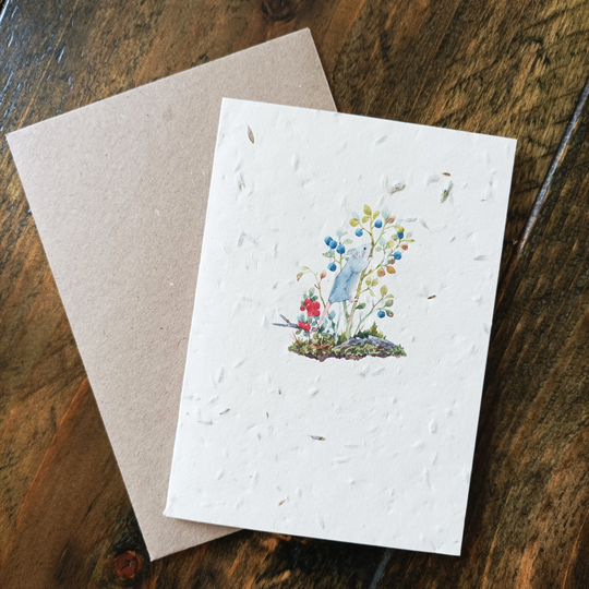 Wildflower Seed Greeting Gift Card - Field Harvest Mouse Multi Purpose Plantable, A6, Recycled, Compostable, Zero Waste. Vida Natural