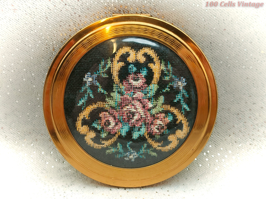 Floral Embroidered-Vintage Ladies Powder Compact -7.5cm