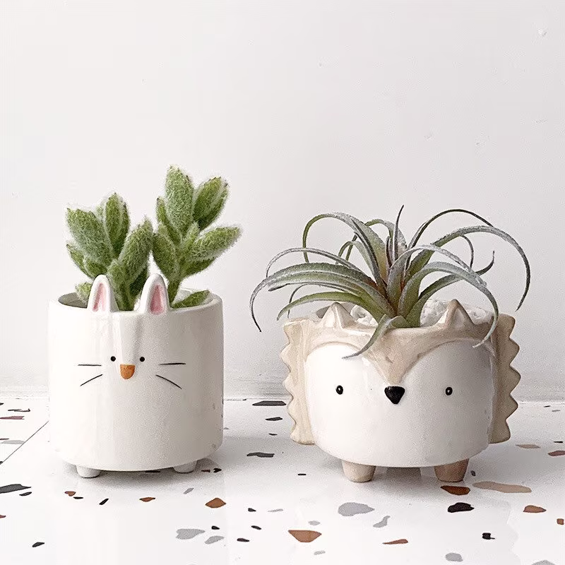 Cute Animal Style Ceramic Planters With Drainage Hole, Succulent Pots, Home Decorations, House Warming Gift, Indoor Planter, Garden