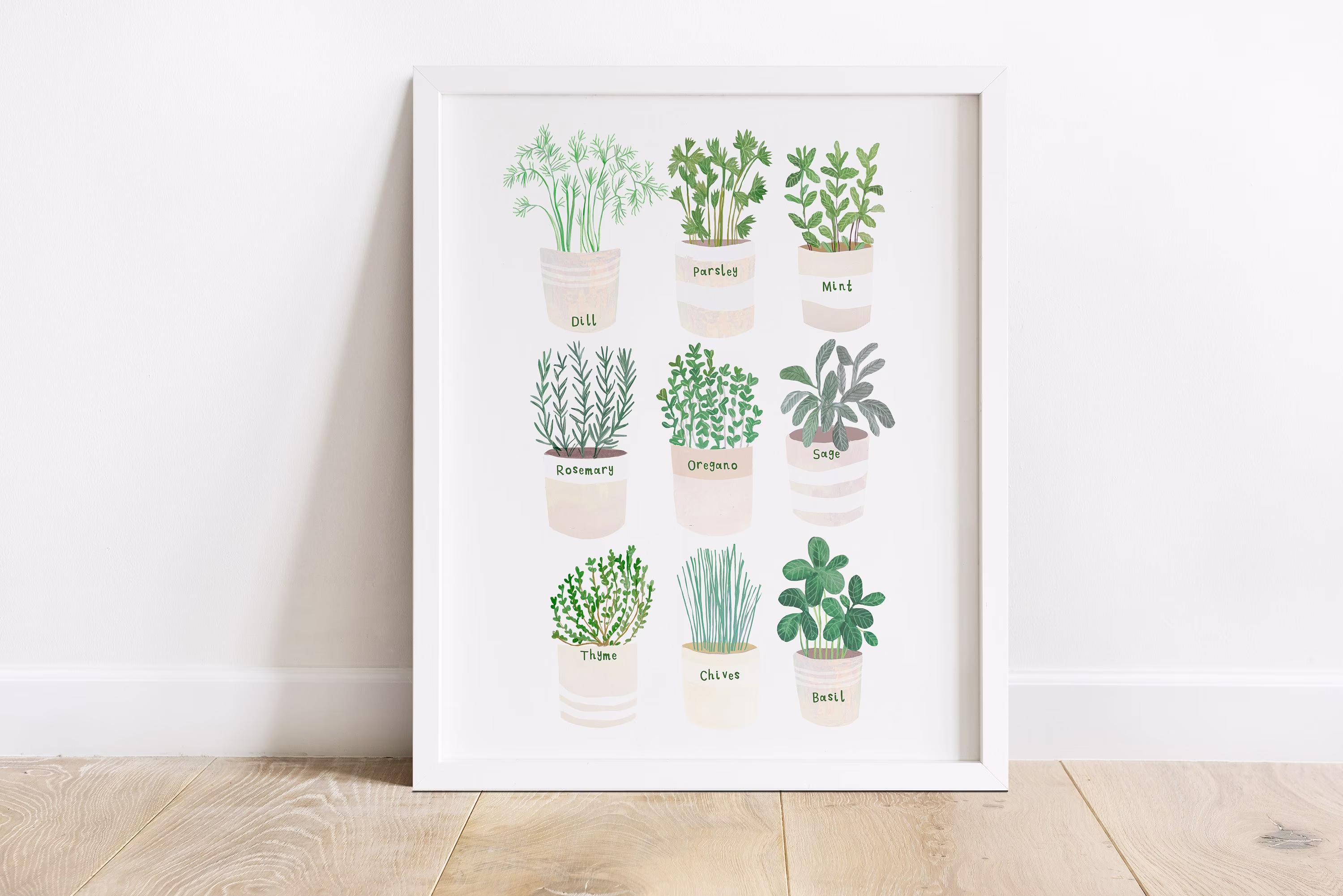 Herb Plant Pot Print | Food Foodie Veggie Vegetarian Illustration Wall Art Kitchen Chef Cook Basil Thyme Parsley Chive Poster A4 A3 A2