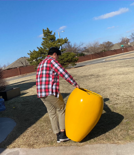 29 Inches Tall Beautiful Fiberglass Planter in Yellow, Plant Pot, Home Garden Planter, Size 21x21x29''