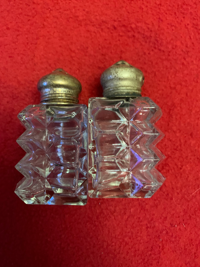 Clear Cut Glass Salt & Pepper Shakers With Metal Tops