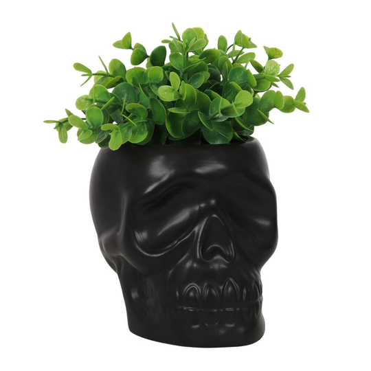 Gothic Black Ceramic Skull Plant Pot