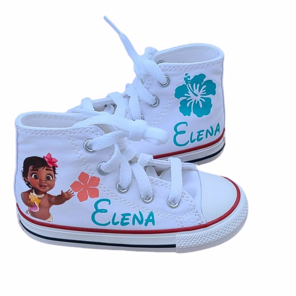 Baby Moana Shoes, High Top Converse, Teal Coral Pink, Personalized Name