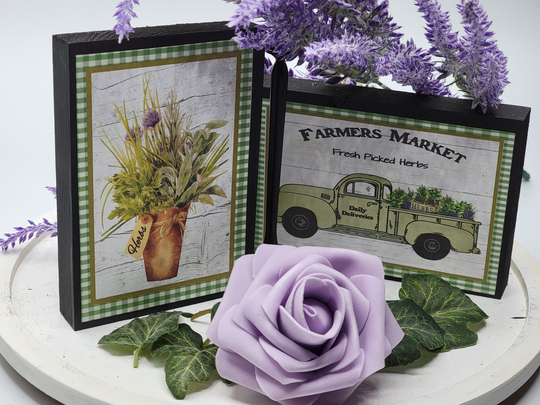 Tiered Tray Farmer's Market Herbs Wood Signs | Set Of 2