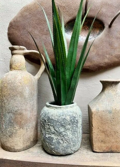 Reza Grey Cement Stone Plant Pot Cover, Tall Rustic Succulent Planter, Indoor House Flower Planter - Large
