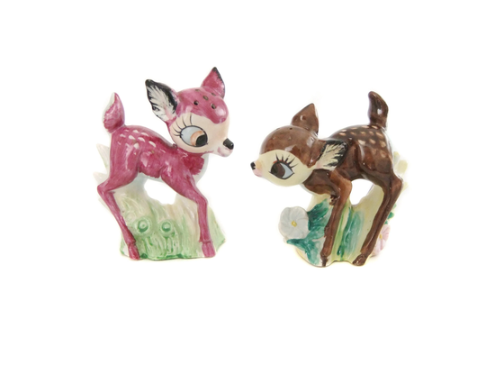Vintage Fawn Salt & Pepper Shakers, Brown Purple Japan Deer Shakers