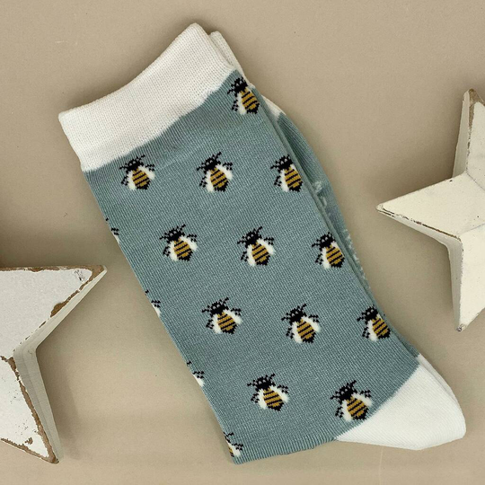 Bamboo Honey Bees Socks In Powder Blue