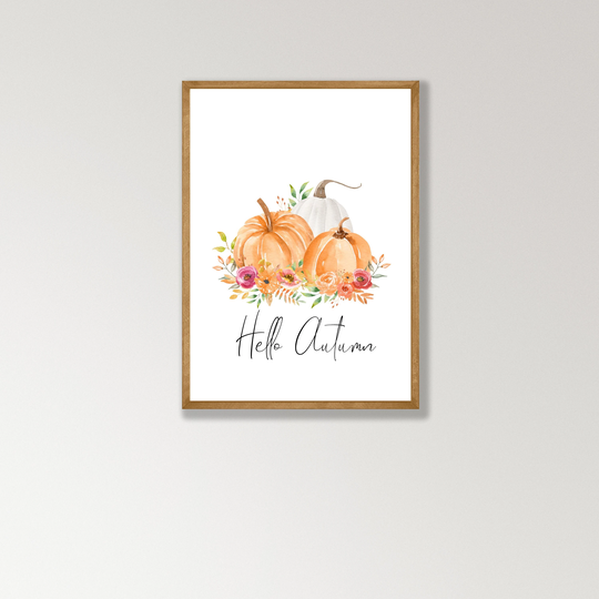 Hello Autumn, Seasonal Prints, Pumpkins Wall Art, Unframed