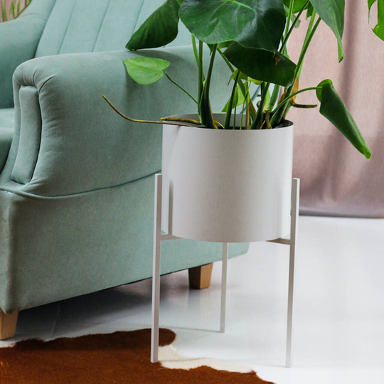 White Round Metal Planter With Stand