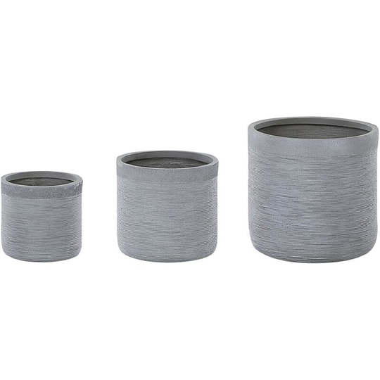 Beliani - 3 Outdoor Plant Pot Planter Set Round Stone Grey Samos - Grey