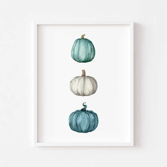 Pumpkin Print, Autumn Teal Green & White Pumpkin Illustration Unframed Print|Autumn Prints|Autumnal Decor|Halloween|Seasonal|Wall Prints