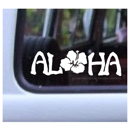 Aloha Hibiscus Decal, Hawaiian Greeting, Flower Tropical Decals, Window Wall Lap Top Decals