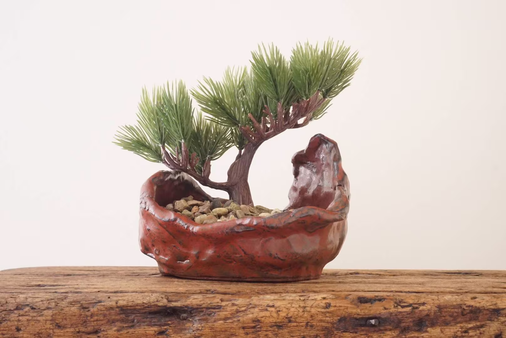 Bonsai Pot. Red Black Stone Effect Bonsai Dish. Handmade Studio Pottery