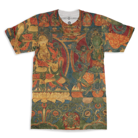 Green Tara White Tibetan Vajrayana Buddhist Thangka Antique Protector Deity Gift Vintage Art T-Shirt Tee