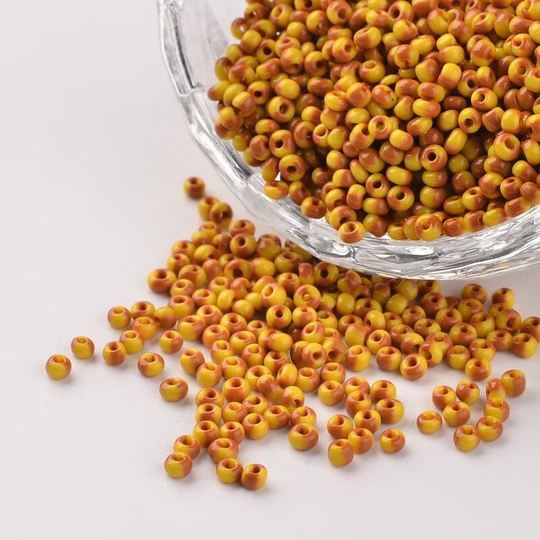 Orange & Yellow Striped Seed Beads, 40 Grams, Size 12/0 Glass Seep Beads 1.5~2x2mm Sb0247