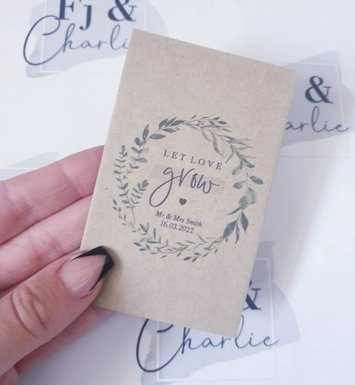 Personalised Seed Packets, Let Love Grow, Seeds, Wedding Favours, Set Of 10 To 50, Guest Gifts