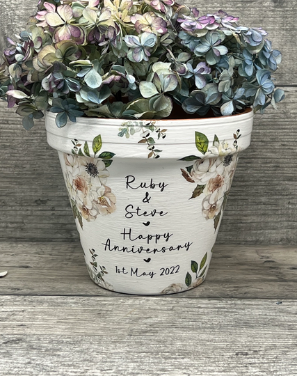 Personalised Floral Plant Pot Gift. Wedding Engagement Gift Mother Of The Bride, Groom Anniversary Birthday Teacher