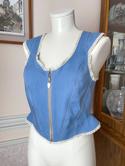 Elsinore Vest - Powder Blue Cottagecore Denim Top