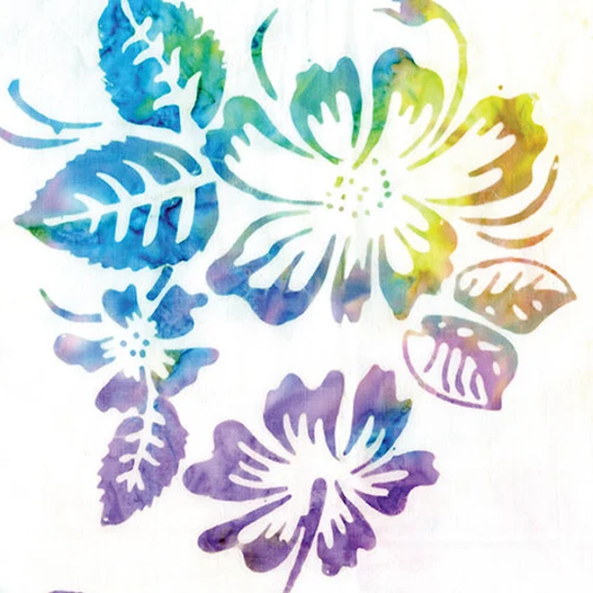 Benartes - Bali Hawaii Batik Hibiscus White Beach Sea 9172-09 Sold By The Yard