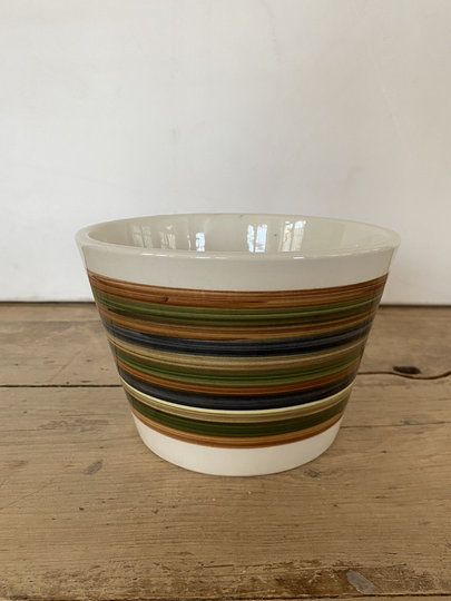 Vintage Dragon Pottery Plant Pot - Brown/Green & White Stripe Pattern. Good Condition