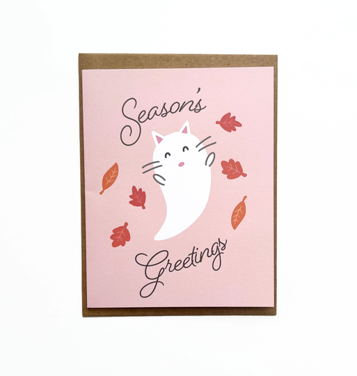 Seasons Greetings Card, Cat Ghost Halloween Cards, Fall Gifts, October Greeting Cards