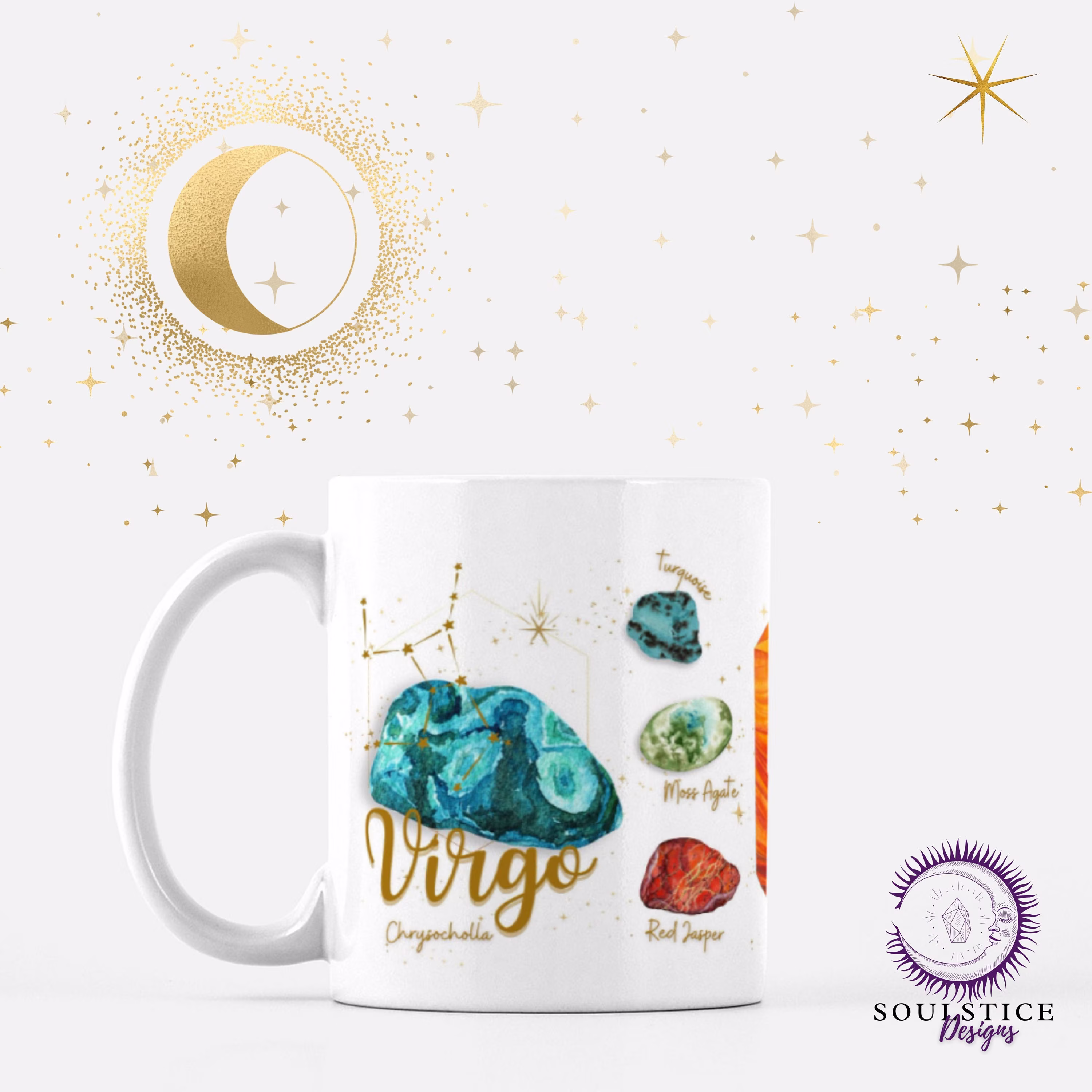 Virgo Mug/Crystalline Coffee Cup 11 Oz White Crystal Tea Zodiac Astrological