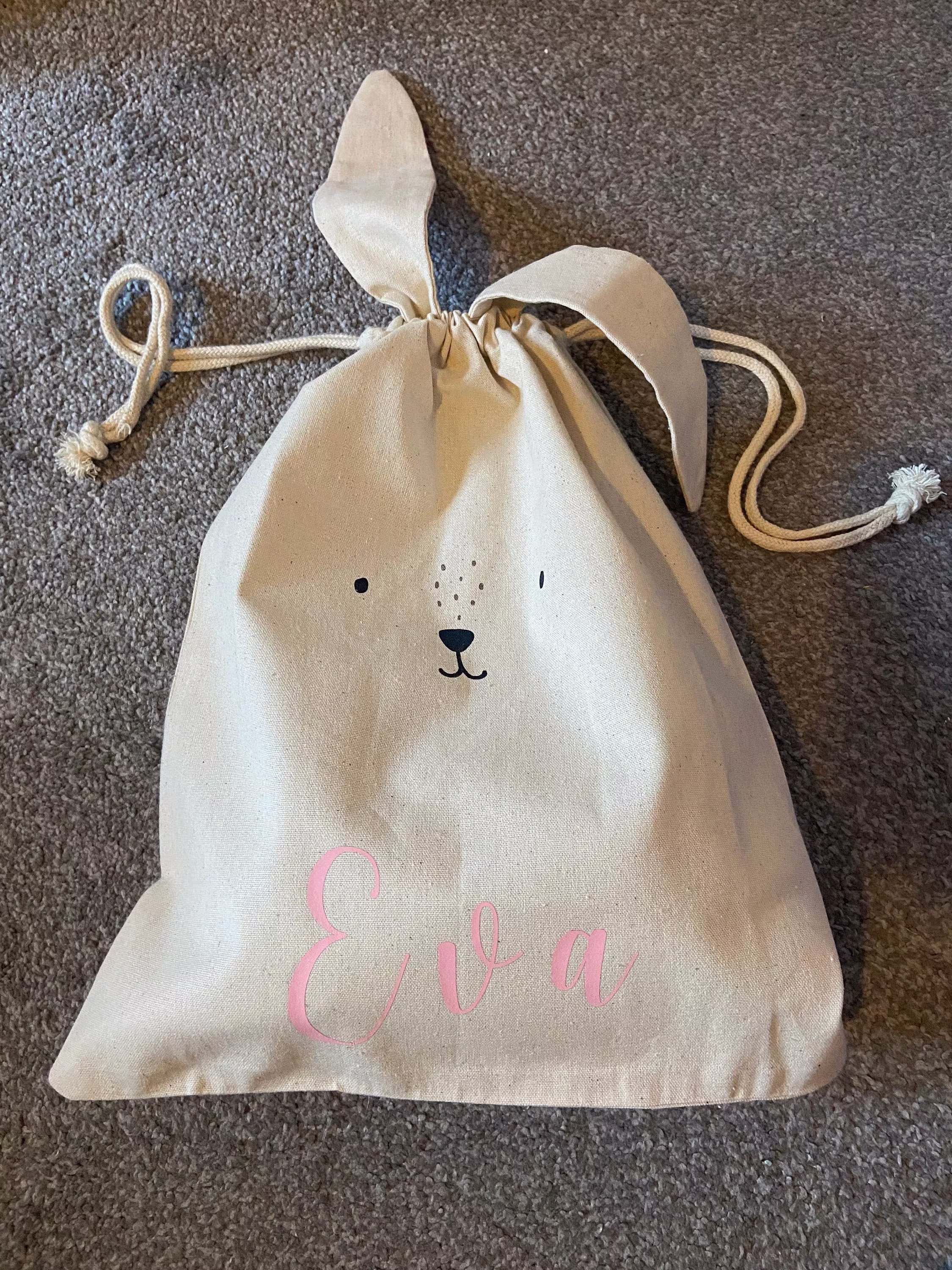 Personalised Bunny Rabbit Organic Cotton Drawstring Bag - Different Colours Available Perfect Easter Gift